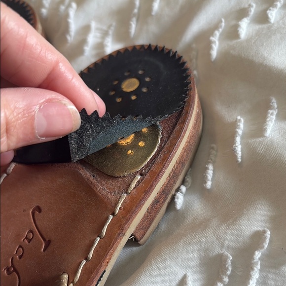 Jack Rogers Black and Gold Leather Sandals - Picture 3 of 5